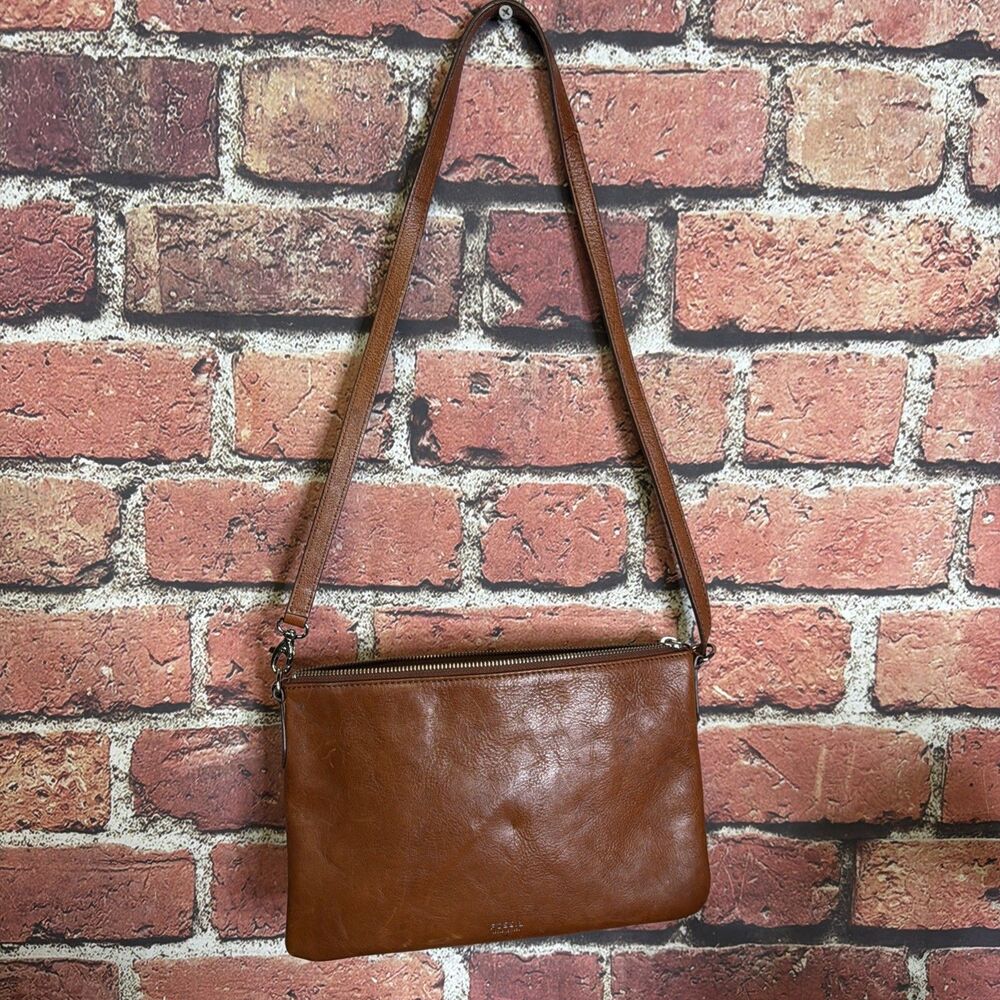 FOSSIL Brown Top Zip Leather Crossbody ZB5701 Handbag Purse
